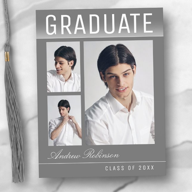 Carte Postale Élégant Trendy Chic 3 Photo Grey Graduation (Créateur téléchargé)
