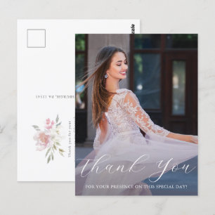 Carte Postale Élégant Une Photo Quinceanera Pink Floral Script