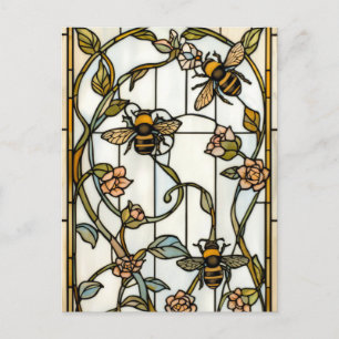 Carte Postale Élégant verre teinté botanique art nouveau abeille
