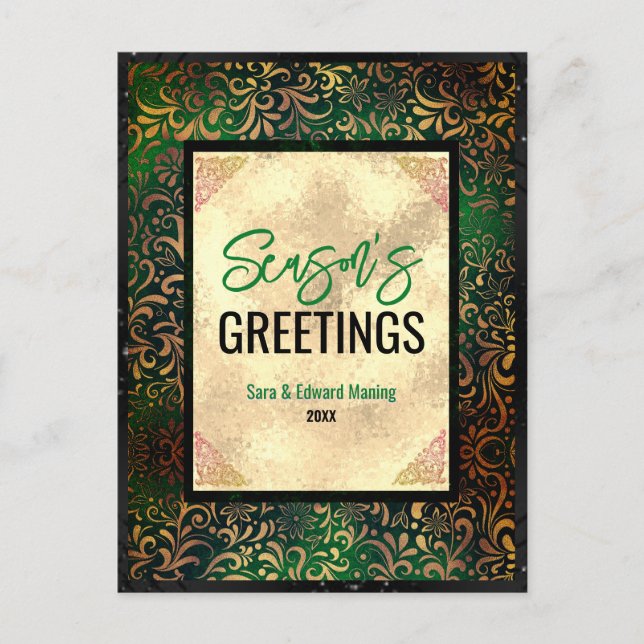 Carte Postale Elégant vert floral or Noël nouvel an (Devant)
