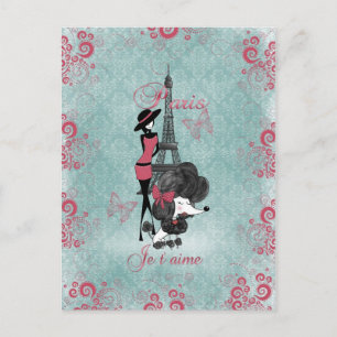 Carte Postale Elegant vintage French poodle girls silhouette