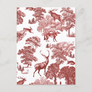 Carte Postale Elégant Vintage Red Toile Deer Fox Woods