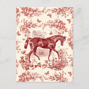 Carte Postale Elégant Vintage Rouge Rustique Horse Toile Florale