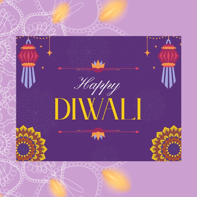 Carte Postale Élégant violet et des lanternes d'or heureux Diwal (Créateur téléchargé)