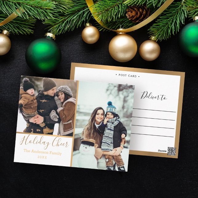Carte Postale Elégant White Holiday Cheer Photo Collage Gold (Créateur téléchargé)