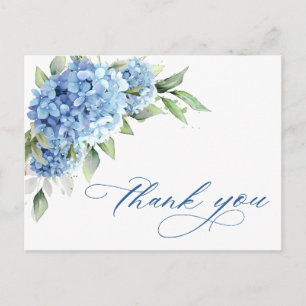 Carte Postale Elégante aquarelle bleu Hydrangea Merci de fleurs