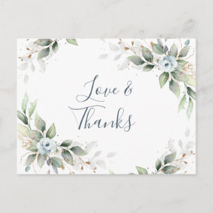 Carte Postale Elégante aquarelle Dusty Blue Foliage Merci