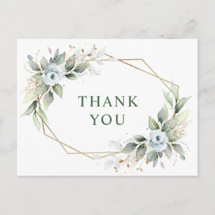 Carte Postale Elégante aquarelle Dusty Blue Foliage Merci