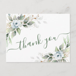 Carte Postale Elégante aquarelle Dusty Blue Foliage Merci