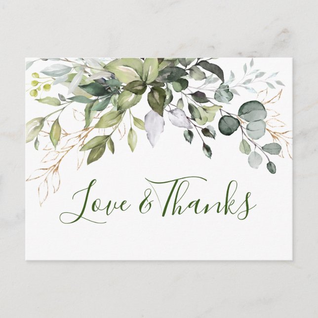 Carte Postale Elégante aquarelle Eucalyptus Merci vert (Devant)
