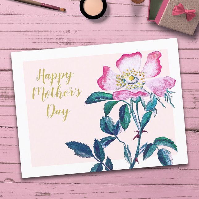 Carte Postale Elégante aquarelle Fleur Rose sauvage Fête des Mèr (Créateur téléchargé)