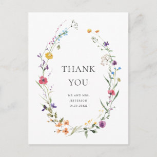 Carte Postale Elégante aquarelle Fleurs sauvages Merci floral