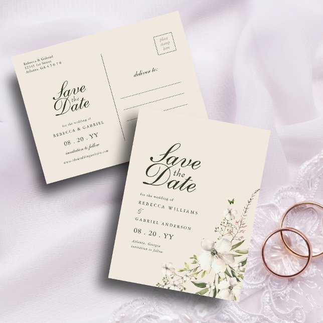 Carte Postale Elégante Aquarelle Florale Mariage Enregistrer La  (Créateur téléchargé)
