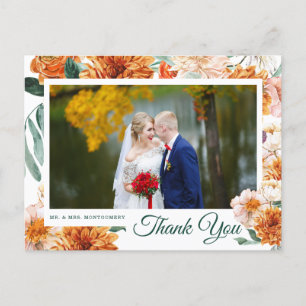 Carte Postale Elégante aquarelle Mariage floral photo Merci