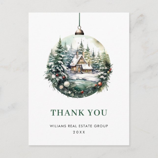 Carte Postale Elégante aquarelle Merci ornement de Noël (Devant)