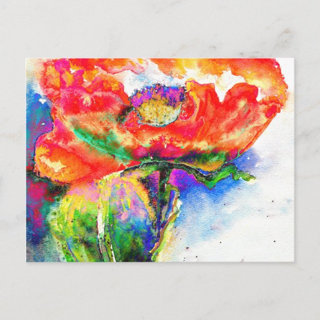 Carte Postale Elégante aquarelle rouge florale (Devant)
