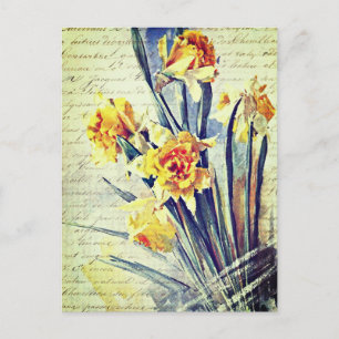 Carte Postale Élégante art aquarelle vintage Jaunes jonquilles