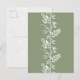 Carte Postale Élégante Art Silhouette de Fleur Sauvage Vert Saug
