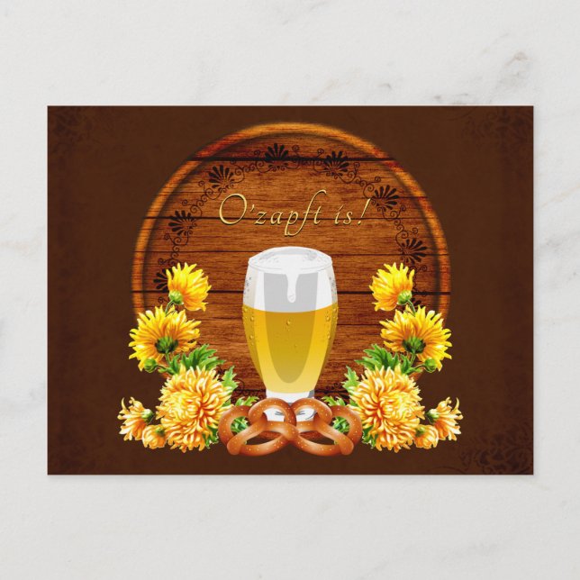 Carte Postale Elégante bière Oktoberfest, Keg, Chrysanthemums (Devant)
