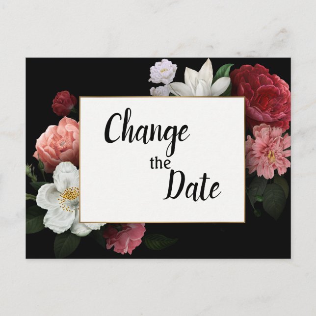 Carte Postale Elégante Bourgogne et Fleurs roses Changer de date (Devant)