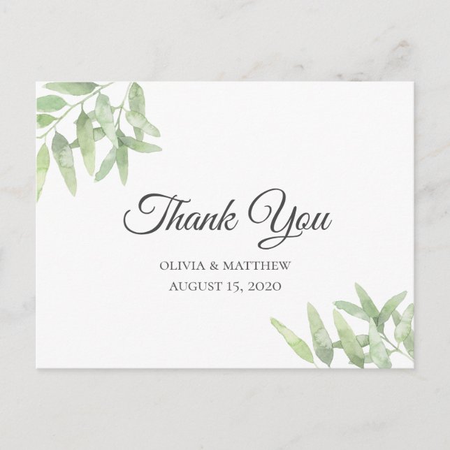 Carte Postale Élégante Branche D'Olivier. Merci mariage simple (Devant)