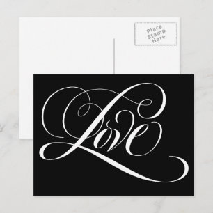 Carte Postale Élégante calligraphie Amour Coeur Noir