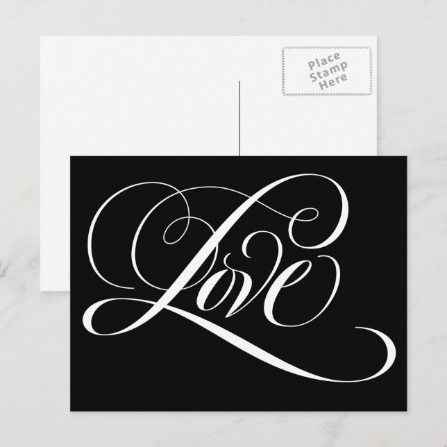 Carte Postale Élégante calligraphie Amour Coeur Noir (Devant / Derrière)