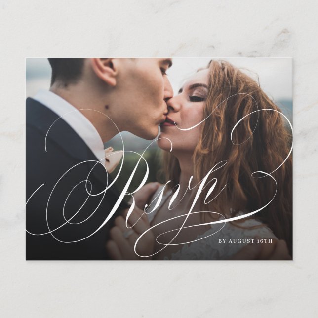 Carte Postale Elégante calligraphie classique photo mariage RSVP (Devant)
