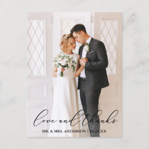 Carte Postale Élégante calligraphie Mariage Photo Love Merci
