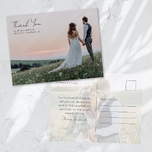 Carte Postale Élégante calligraphie Mariage photo Merci