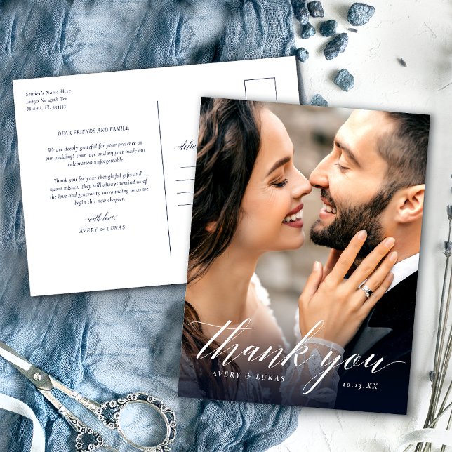 Carte Postale Élégante calligraphie Mariage photo Merci (Créateur téléchargé)