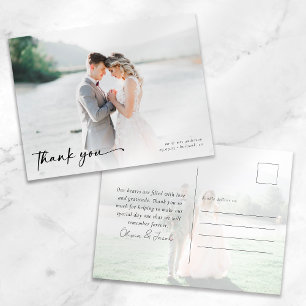 Carte Postale Élégante calligraphie Mariage photo Merci