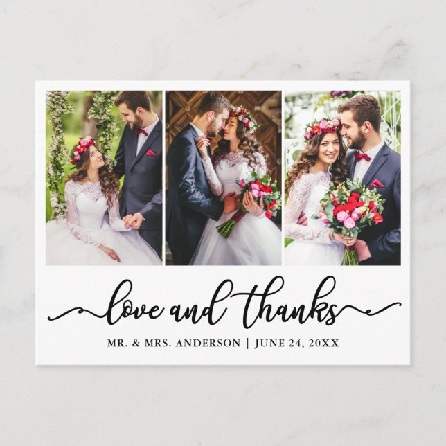 Carte Postale Élégante Calligraphie Mariage Remerciement 3 Photo (Devant)