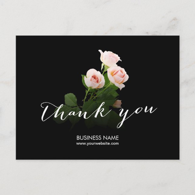 Carte Postale Élégante calligraphie Rose Merci d'affaires (Devant)