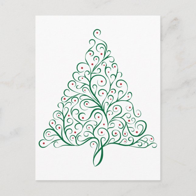 Carte Postale Élégante calligraphie rouge et verte Arbre de Noël (Devant)