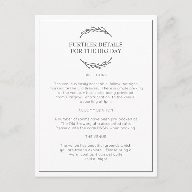 Carte postale élégante de l'information de mariage (Devant)