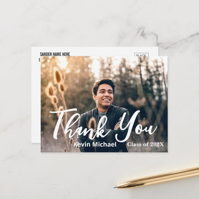 Carte postale élégante de Merci de script (Devant/Arrière en situation)