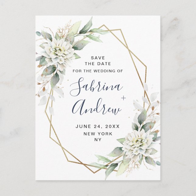 Carte Postale Elégante Dusty Blue Greenery Mariage Enregistrer l (Devant)