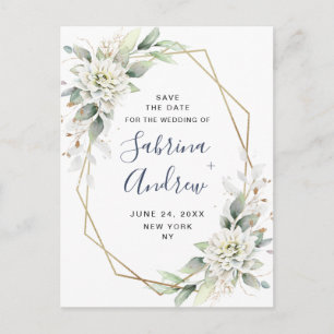 Carte Postale Elégante Dusty Blue Greenery Mariage Enregistrer l