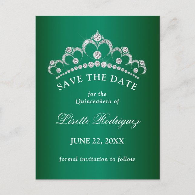 Carte Postale Élégante Émeraude Verte Quinceanera Enregistrer La (Devant)