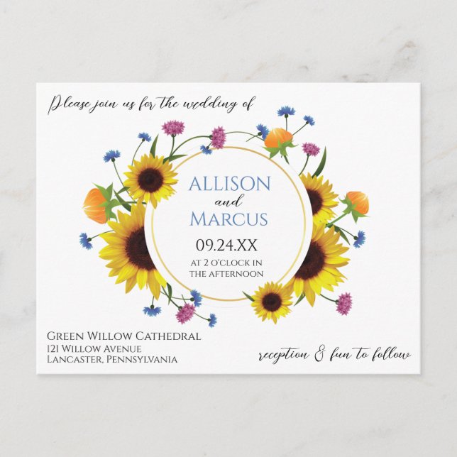 Carte Postale Elégante faire-part de mariage à thème fleur sauva (Devant)