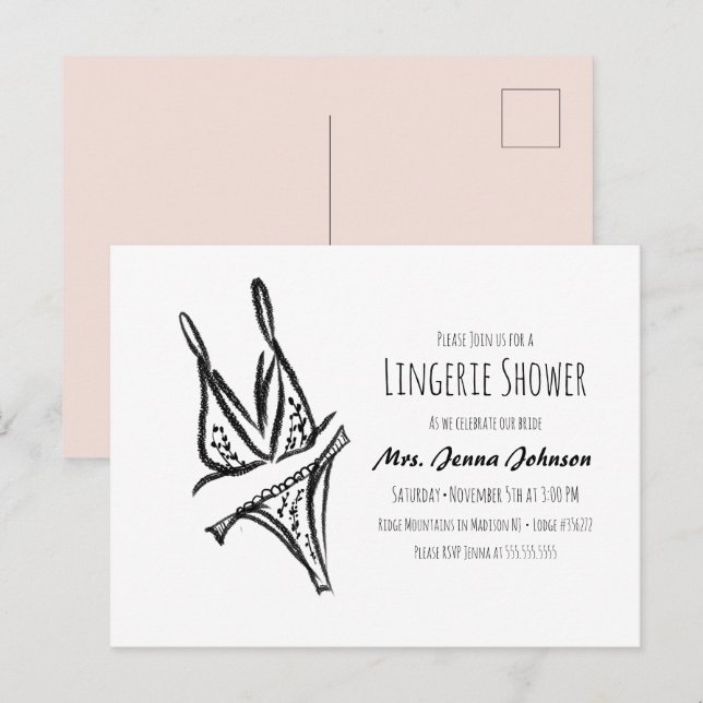 Carte Postale Élégante Fête des mariées de lingerie de soirée Ba (Devant / Derrière)