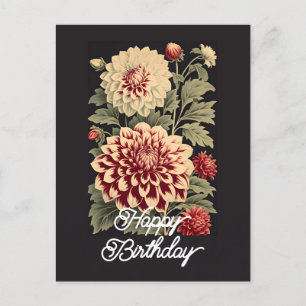 Carte Postale Elégante Fleur Vintage Dahlia Joyeux Anniversaire