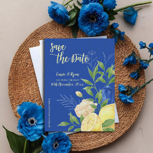 Carte Postale Elégante Fleurs Bleues & Thème Citron Enregistrer 