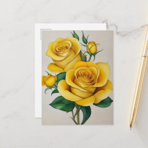 Carte Postale Élégante Flora Rose Jaune