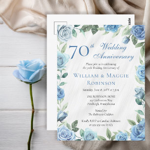 Carte Postale Elégante Florale Bleue 70ème fête Mariage