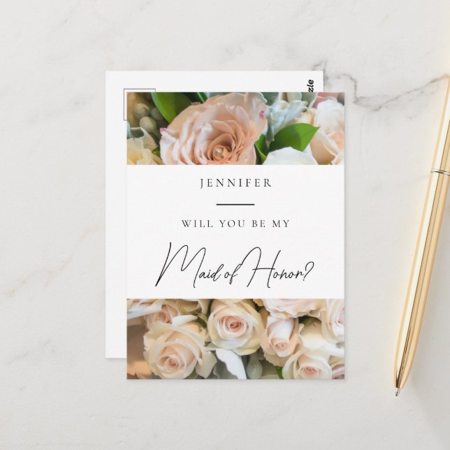 Carte Postale Elégante florale Maid of Honor Proposition (Devant/Arrière en situation)