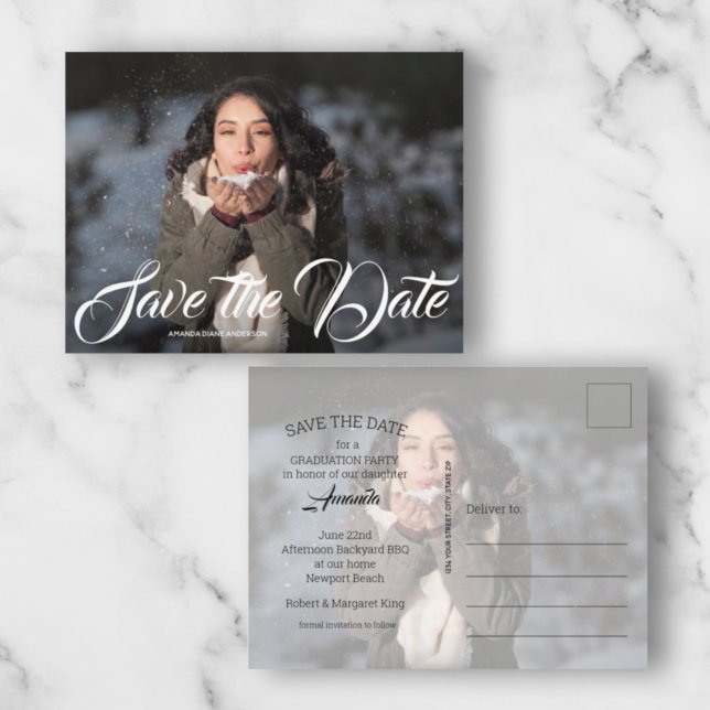 Carte Postale Élégante Graduation de script ENREGISTRER LA DATE (Créateur téléchargé)