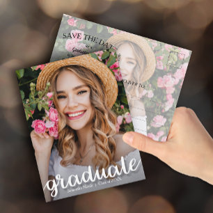 Carte Postale Élégante Graduation de script ENREGISTRER LA DATE