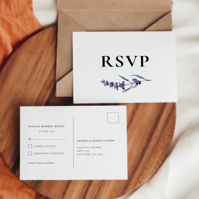 Carte Postale Élégante Lavande florale RSVP (Créateur téléchargé)